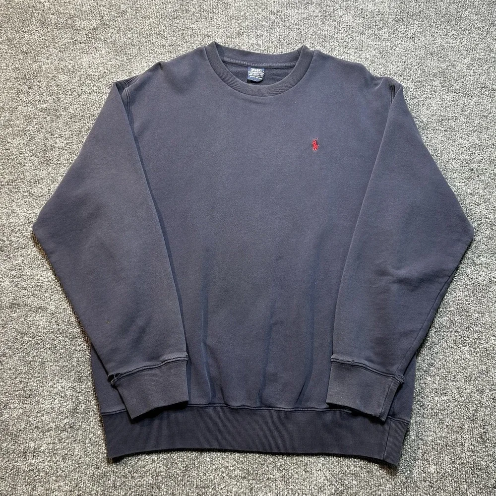VTG 90s Polo Ralph Lauren Crewneck Sweatshirt Classic Dark Blue Distressed XL